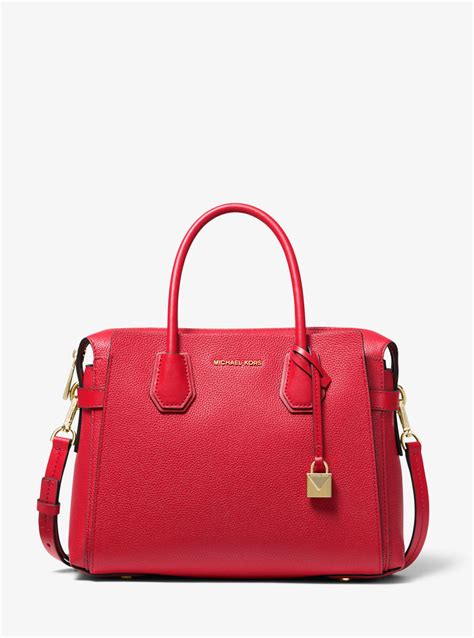 michael kors medium mercer pebbled belted brandy|Michael Kors leather satchels.